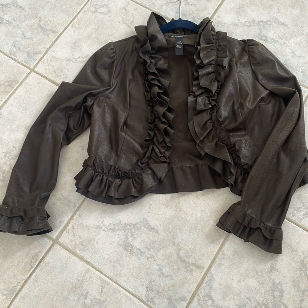 Inc International size L Ruffle trim all around .Longsleeve blazer Pit/